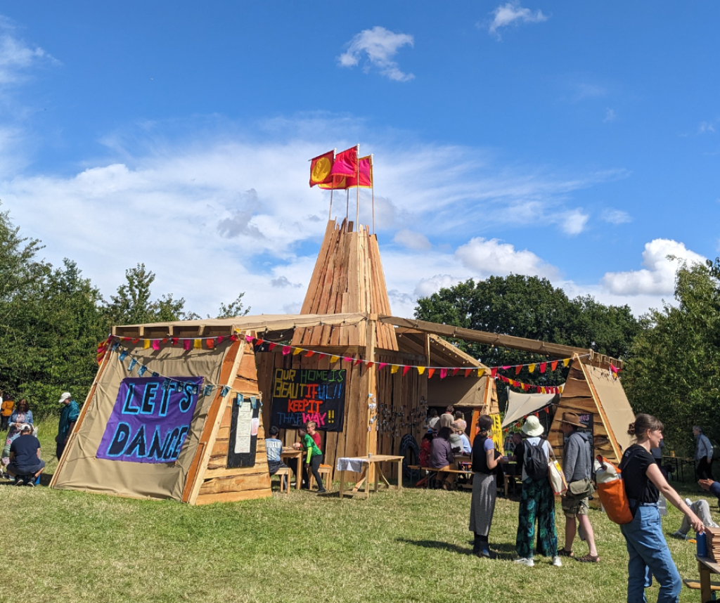 A colourful stage area for talks and activities.